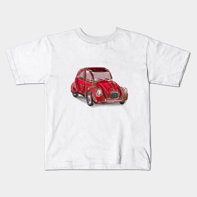 Classic Citroën Deux Chevaux 2CV Loose Sketch - Red Kids T-Shirt by ibadishi